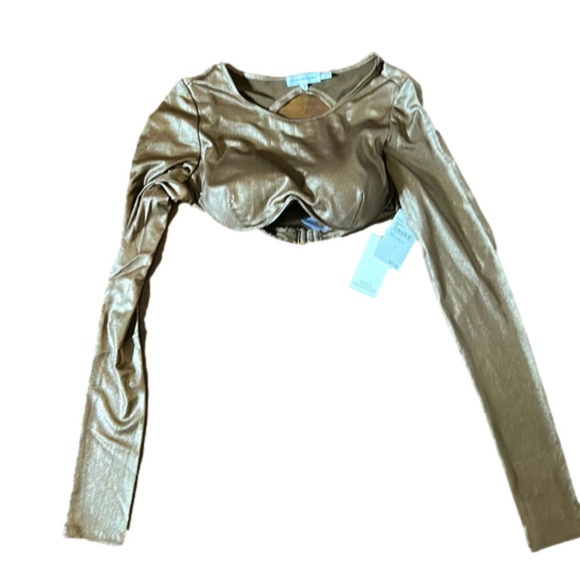 GOOD AMERICAN MESH FOIL UNDERWIRE CROP TOP (MOCHA FOIL) Size 1 NWT - Picture 4 of 8